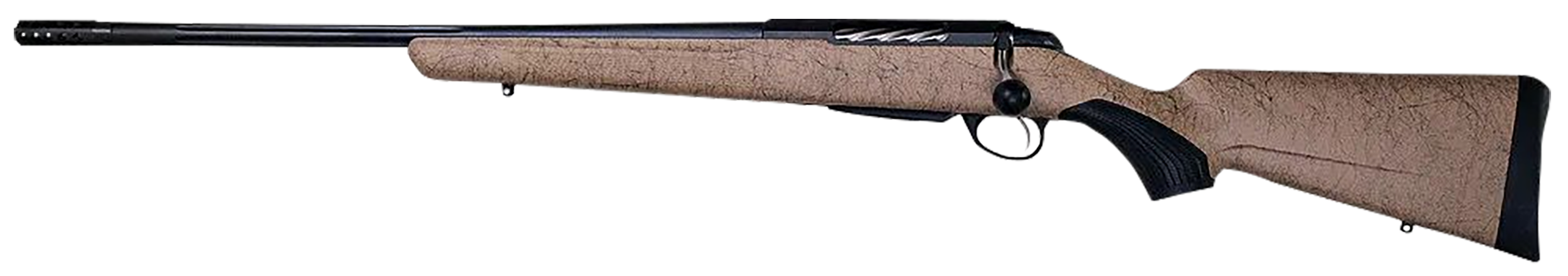 Tikka JRTXRT418 T3x Lite 270 Win 3+1 22.40" Fluted/Threaded, Black Barrel/Rec, Black Webbed Tan Roughtech Synthetic Stock, Interchangeable Grip, Muzzle Brake