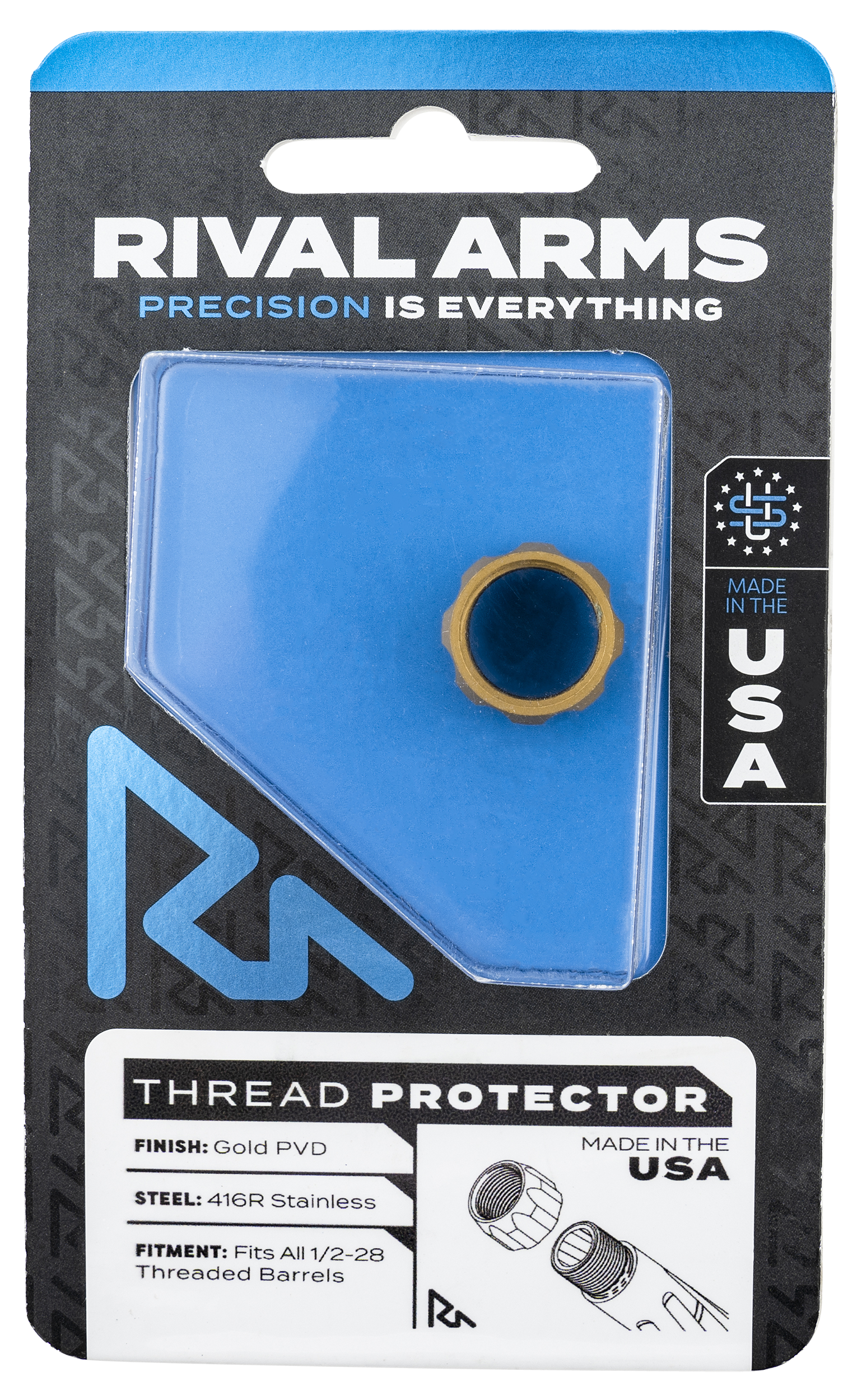 Rival Arms RARA300001E Thread Protector  9mm Luger Gold PVD 416R Stainless Steel 1/2"-28 tpi