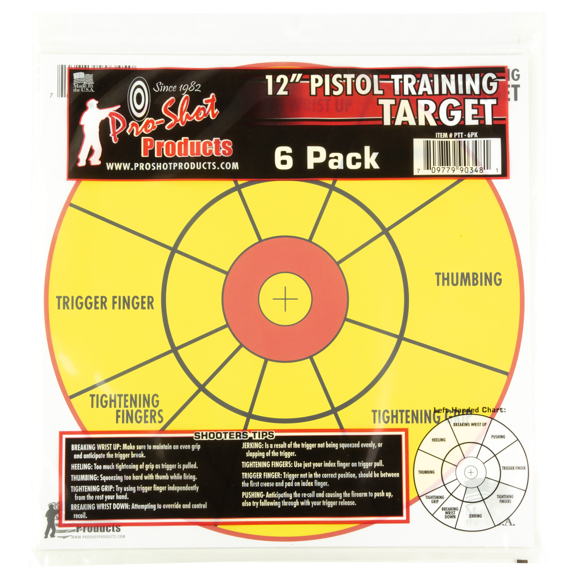Pro-Shot PTT6PK Pistol Training  12" Diagnostic Bullseye Hanging Paper Yellow/Red Impact Enhancement 6 Pack - PTT6PK - 709779903481