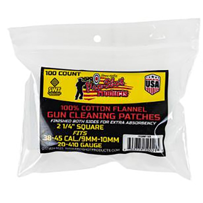 Pro-Shot 100% Cotton Flannel Patches .38-.45 Cal 100/ct