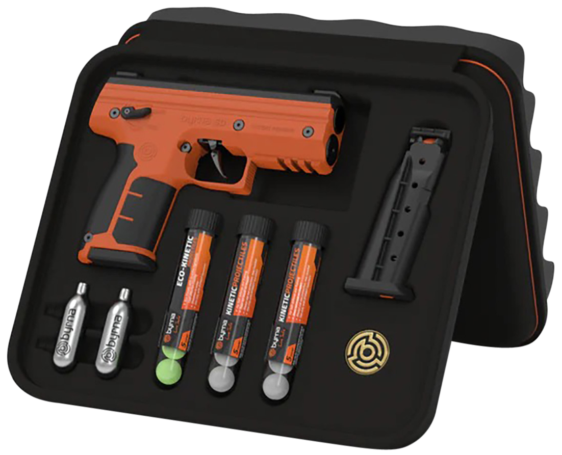 Byrna Technologies SK68300ORNKINETIC SD Kinetic Kit CO2 .68 Cal 5rd, Orange Polymer, Black Rubber Honeycomb Grip, C02 & 15 Projectiles Included
