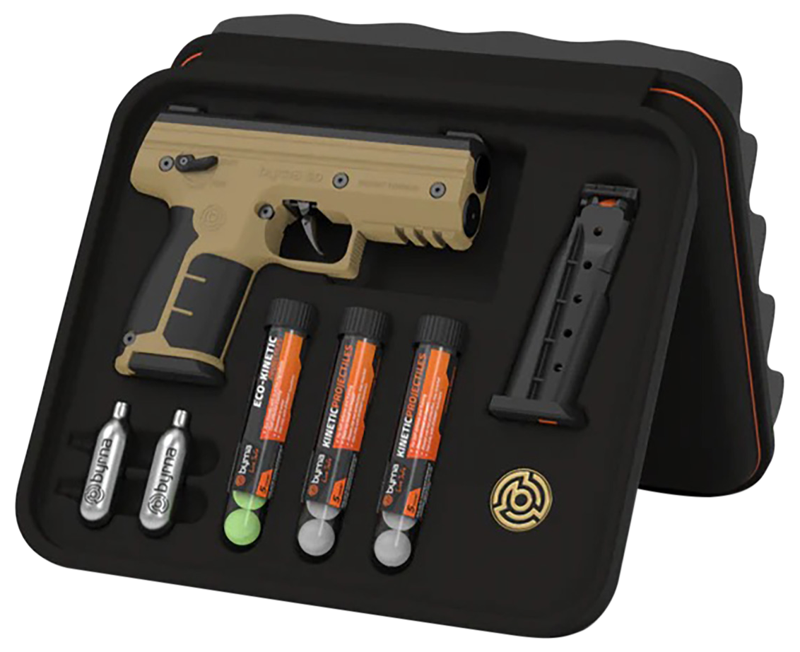 Byrna Technologies SK68300TANKINETIC SD Kinetic Kit CO2 .68 Cal 5rd, Tan Polymer, Black Rubber Honeycomb Grip, C02 & 15 Projectiles Included