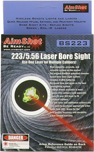 AimShot BS223 Laser Boresighter 223 Rem Brass Chamber Mount Cartridge LR41 Battery