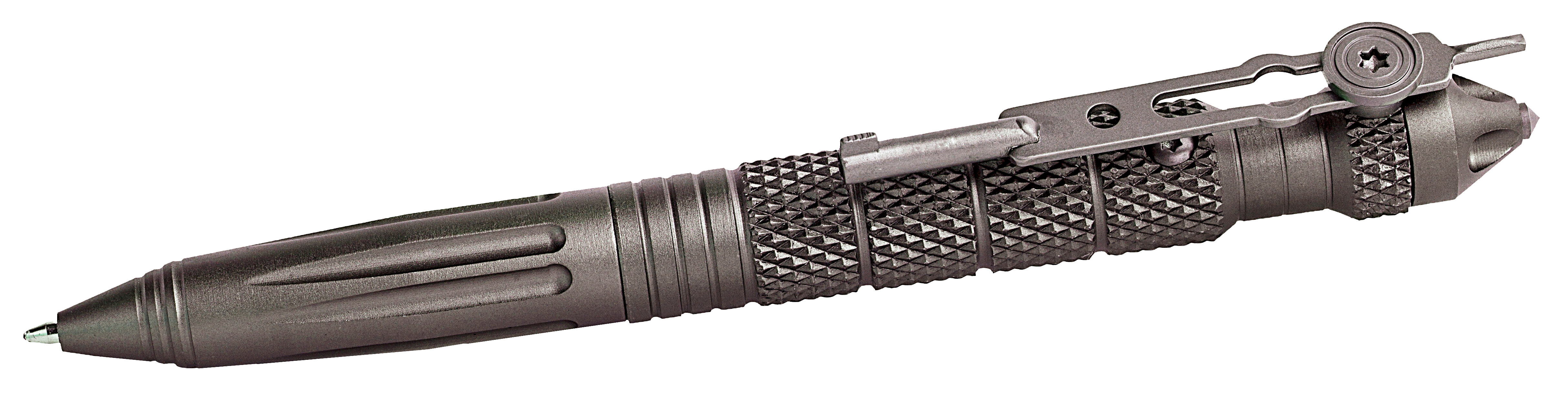 Uzi Accessories UZITACPEN4GM Tactical Pen  Gun Metal Aluminum 6" Features Glass Breaker/Cuff Key