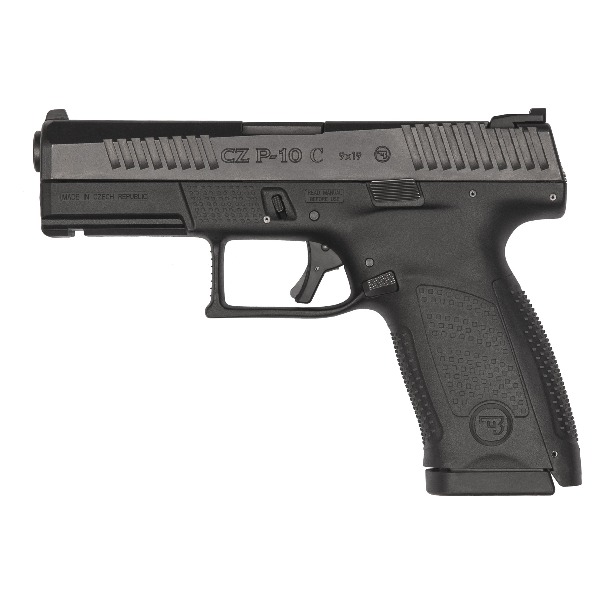 CZ-USA 91536 P-10 C  Compact Frame 9mm Luger 15+1 4.02" Black Carbon Steel Barrel, Black Nitride Optic Ready/Serrated Steel Slide, Black Polymer Frame w/Picatinny Rail, Interchangeable Backstrap Grip - 91536 - 806703915364