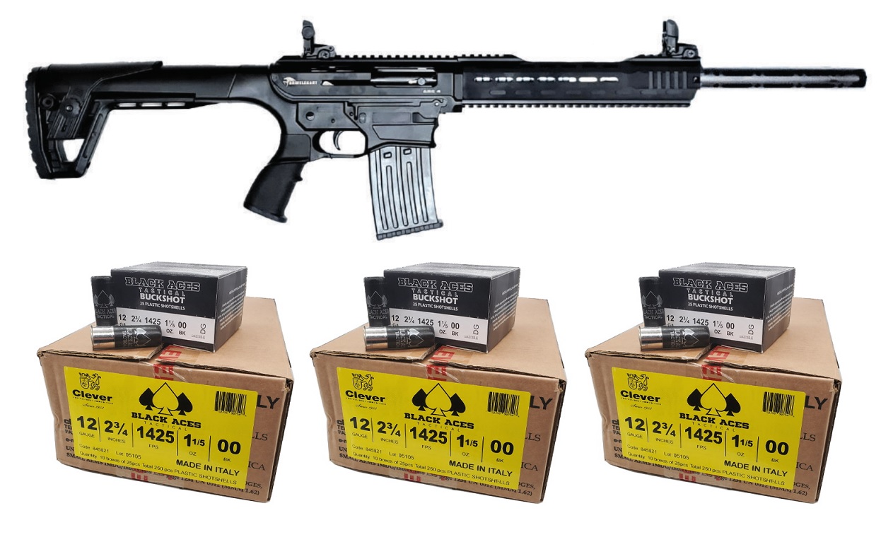 Armelegant ANG-4 Bundle, 12GA, 20in. Barrel, 5rd, Incl. 3 cases of Black Aces Tactical Slugs - Black