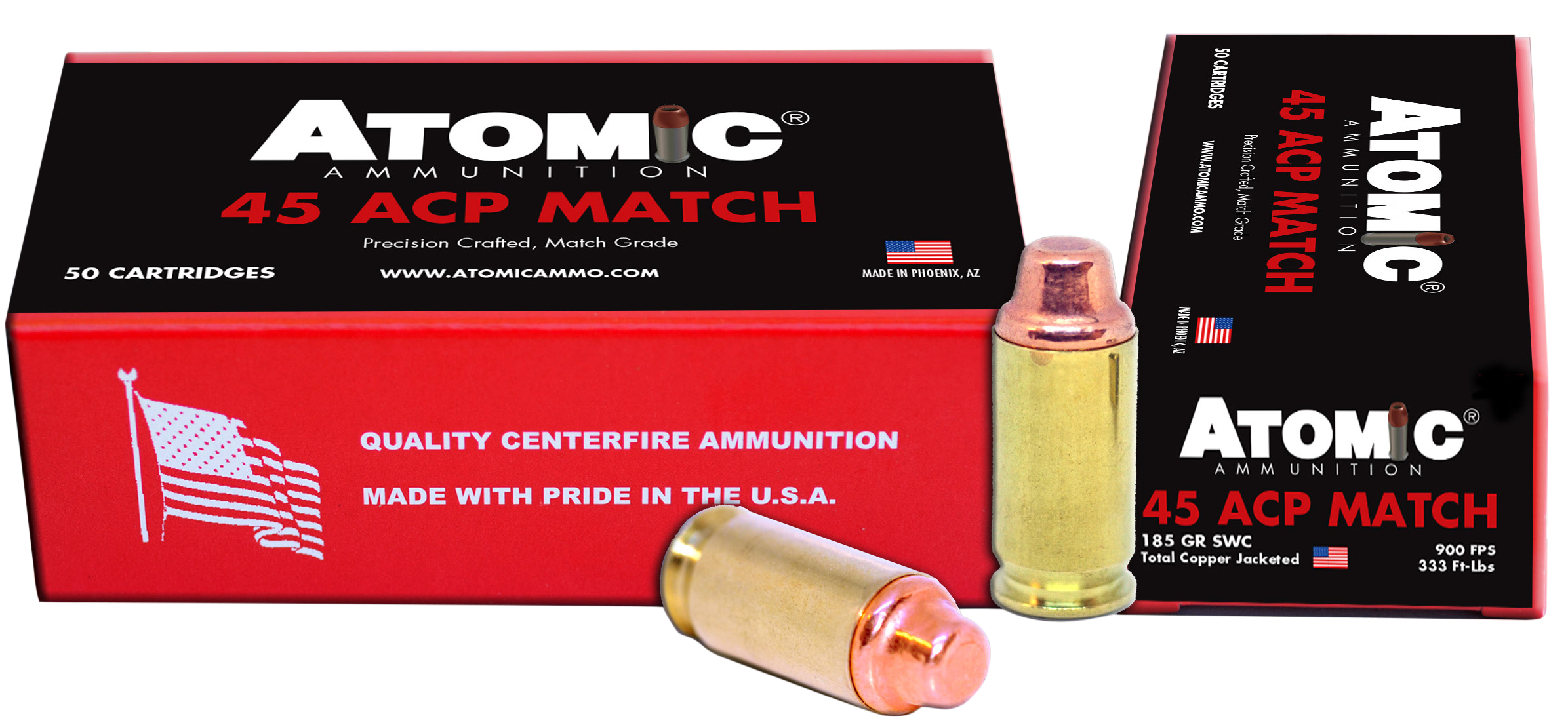 Atomic Ammunition 448 Match Precision Craft 45ACP 185gr Semi Wadcutter 50 Rounds