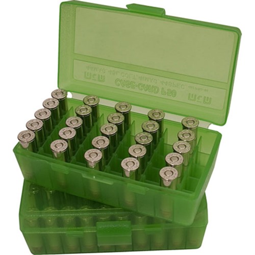 FLIP TOP PISTOL AMMO BOX 357 MAG-38 SPL 50 RND TRANSL GREEN