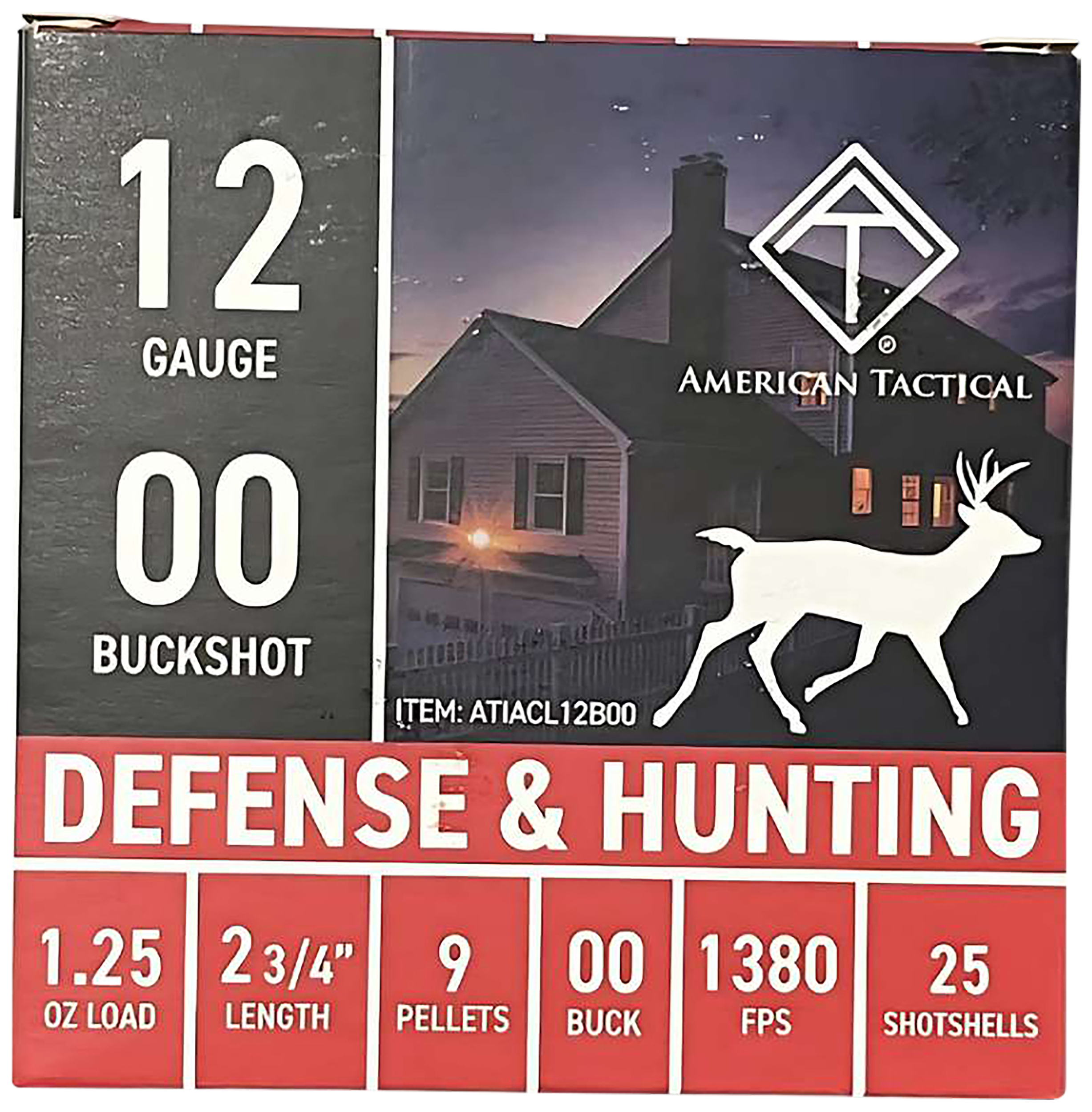 ATI ATIACL12B00C   12Gauge 2.75" 1 1/4oz 00Buck Shot 25 Per Box/10 Case