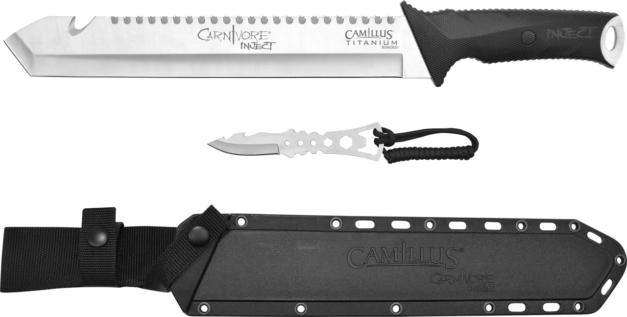 Camillus 19818 Carnivore  12" Silver Ti Bonded 440 SS Blade, Camo ABS Handle, 18" Long  Includes Sheath - 19818 - 016162198189