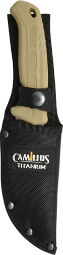 Camillus 19156 Roto  4" Fixed Drop Point/Gut Hook Plain Satin 420 Steel Titanium Bonded Blade, Tan PP/TPR Handle - 19156 - 016162191562
