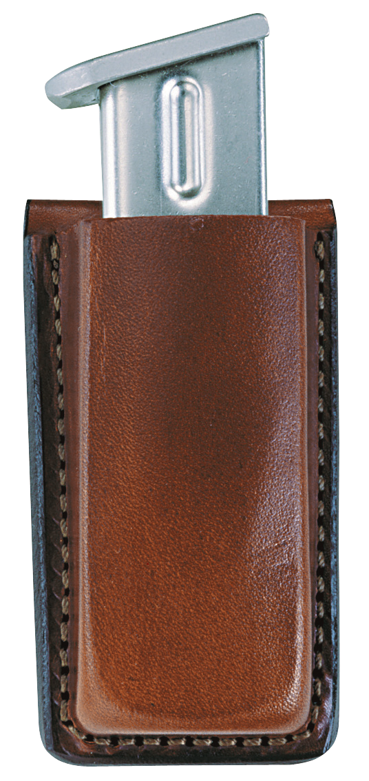 Bianchi 10734 Open Top Mag Pouch  Single Tan Leather Belt Clip Compatible w/ 9mm/10mm/40/45 Belts 1.75" Wide