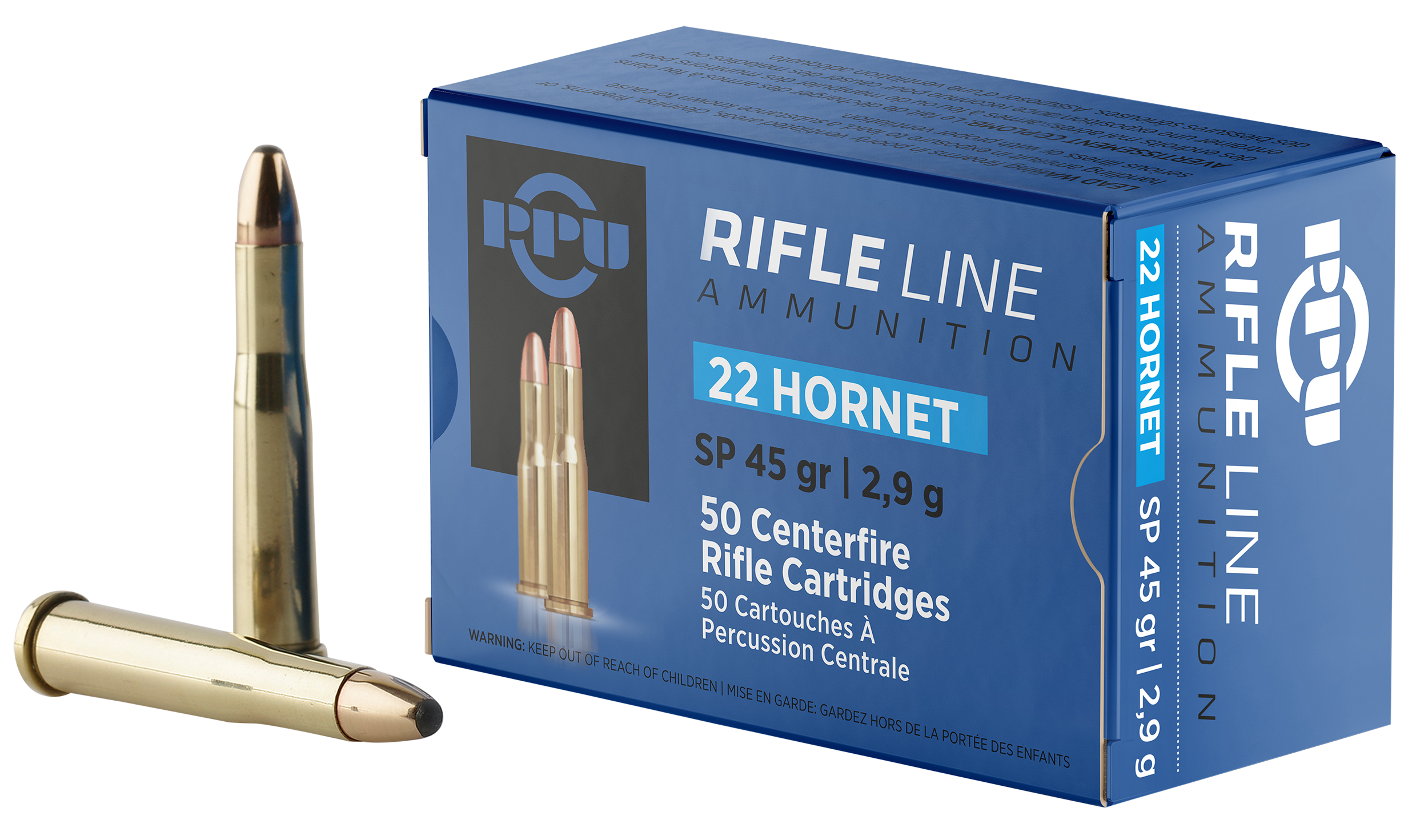 PPU PP22H Standard Rifle  22Hornet 45gr Soft Point 50 Rounds