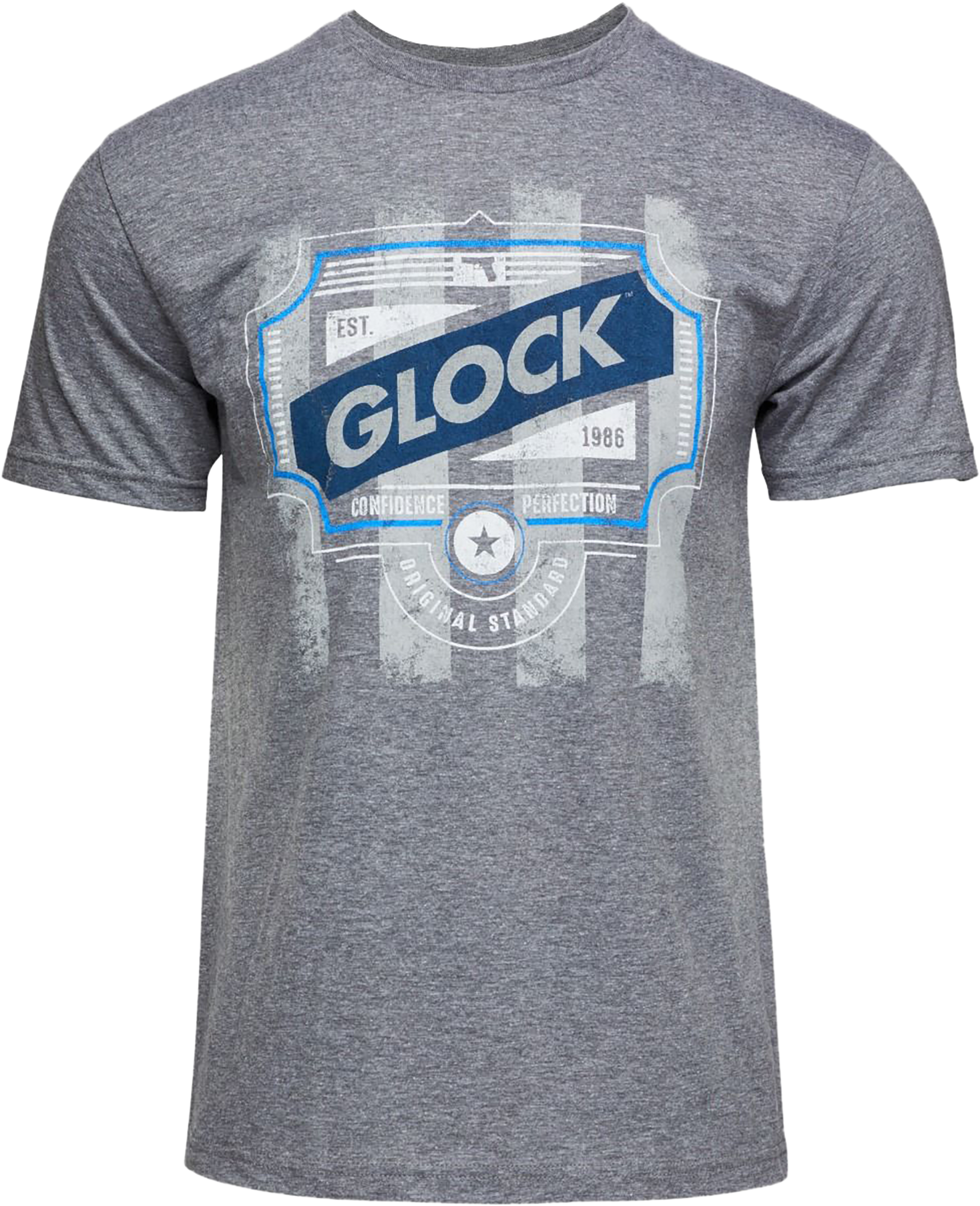 Glock AP96205 Blue Line Tee  Gray Ringspun Cotton/Polyester Short Sleeve Small