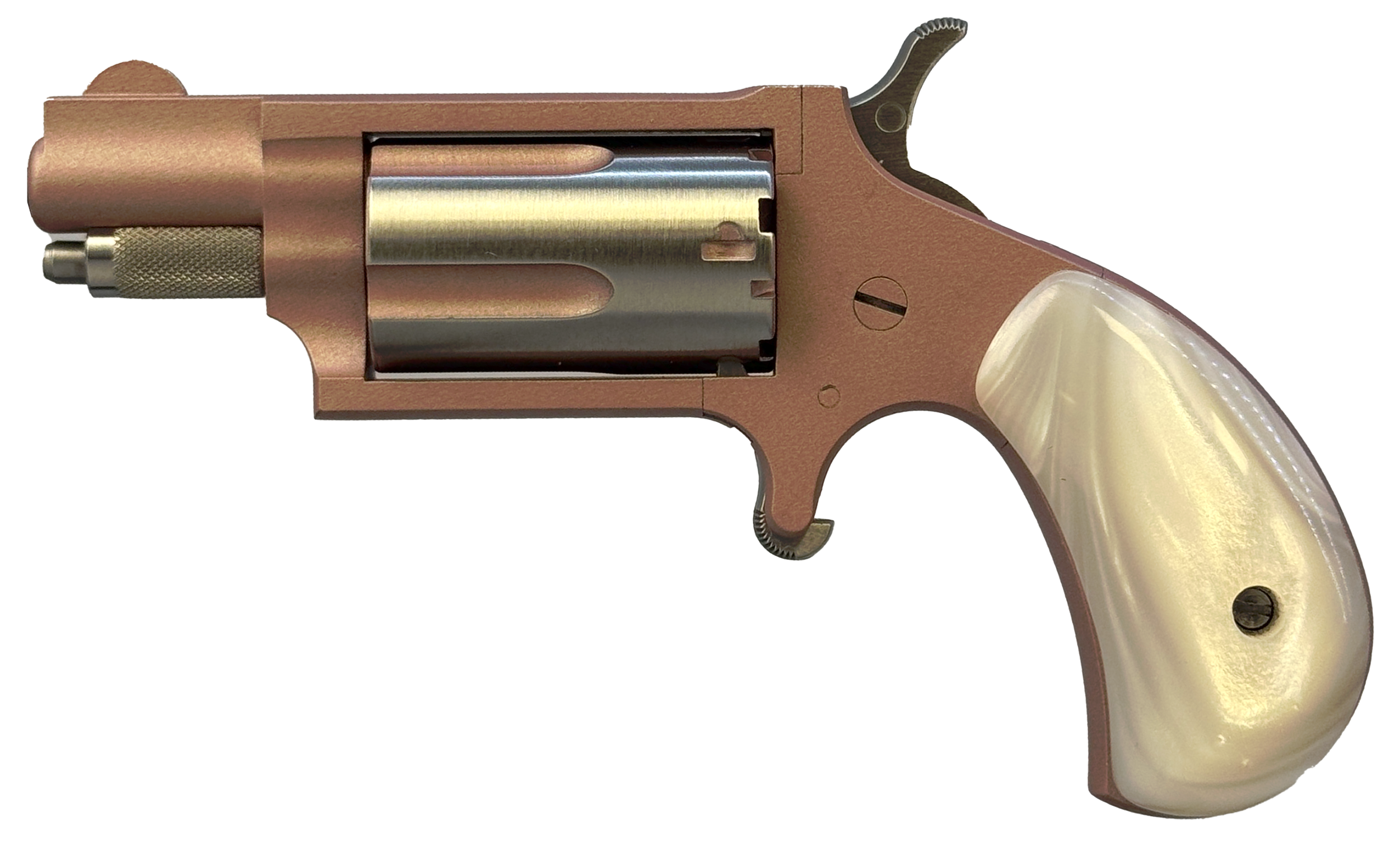 North American Arms 22MSROSE Mini-Revolver  22 Mag 5 Shot 1.13" Rose Gold Cerakote Stainless Steel Barrel & Frame, Rose Gold/Stainless Cylinder, White Pearlite Grip, Stainless Exposed Hammer,