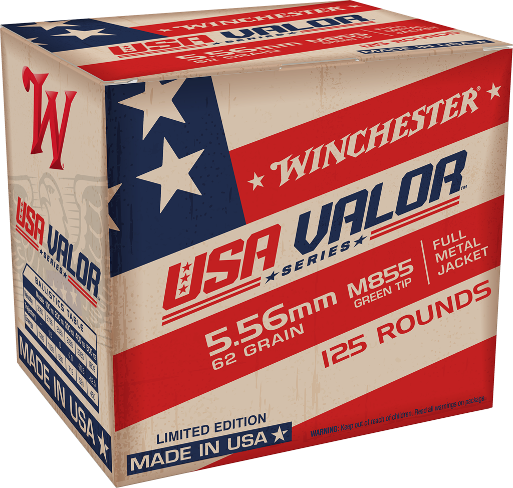 Winchester Ammo USA855125 USA Valor M855 Green Tip 5.56x45mmNATO 62gr Full Metal Jacket 125 Rounds