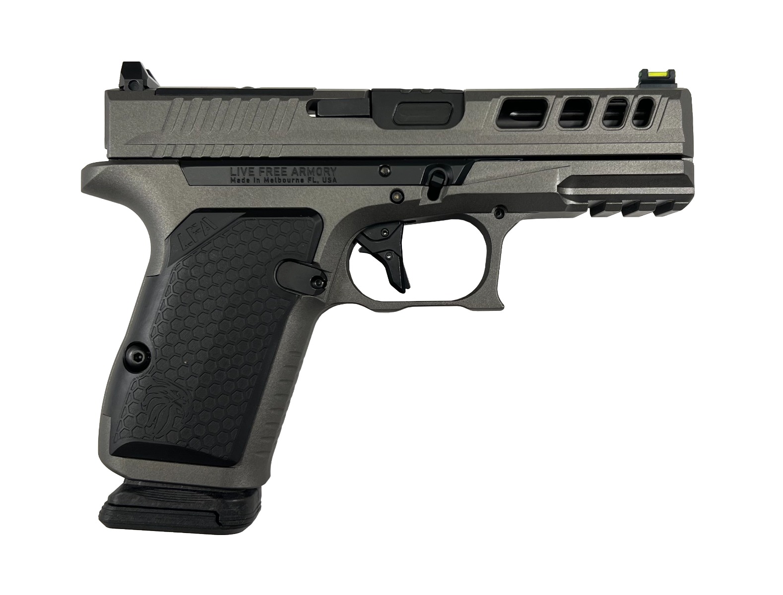 Live Free Armory AMP Compact Pistol - Tungsten | 9mm | 3.9" Fluted Barrel | 15rd | Optic Cut