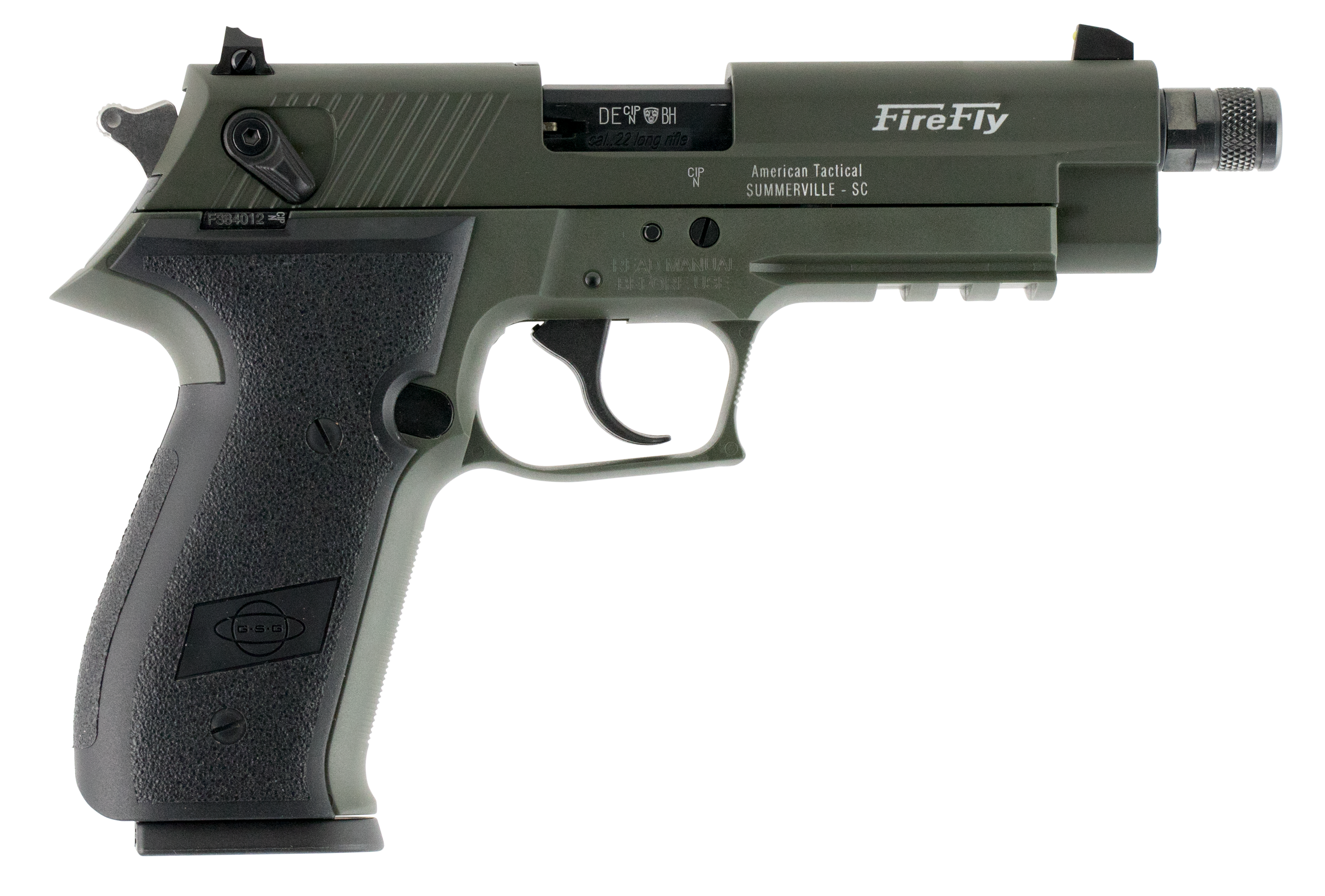 GSG Firefly Pistol 22 LR. 4.9 in. Green Threaded Barrel 10 rd.