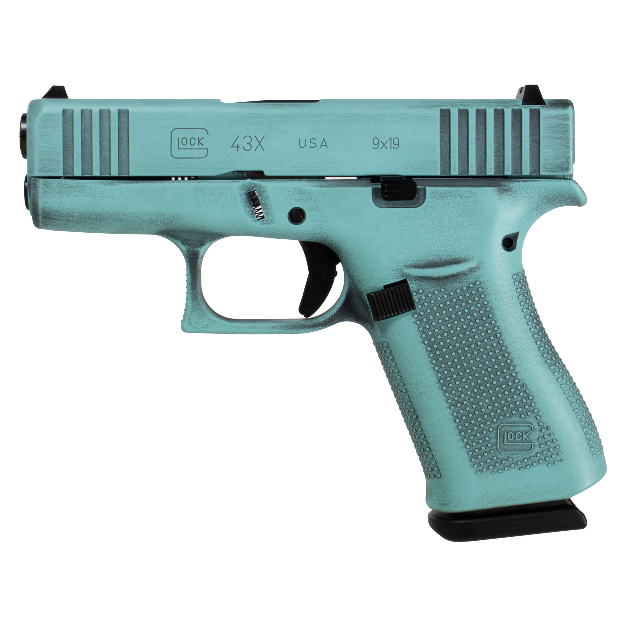 Glock G43X 9mm Luger 3.41in Barrel 10rd Robin's Egg Blue Battle Worn