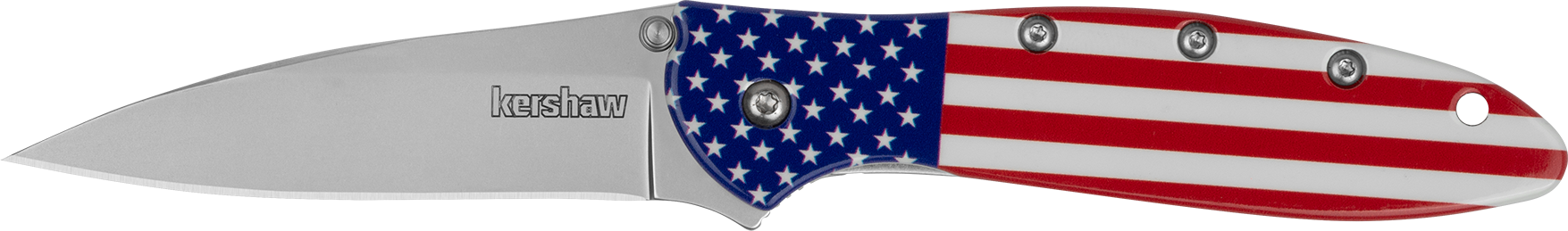 Kershaw 1660USA Leek USA EDC 3" Folding Drop Point Plain Bead Blasted 14C28N Steel Blade, Red/White/Blue Flag Aluminum Handle