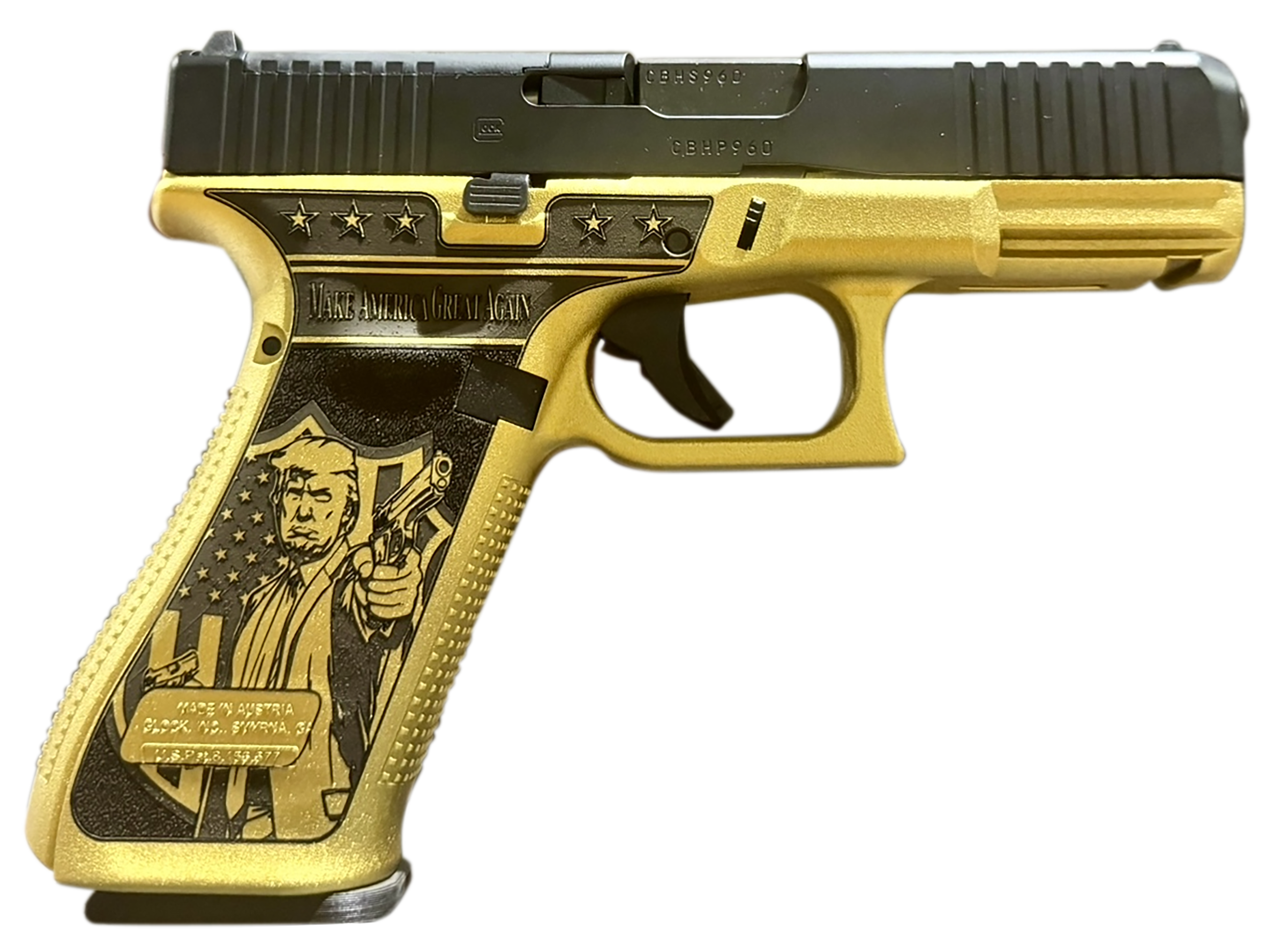 Glock PA475S204MOSNDONWICK G47 Gen5 MOS Don Wick 9mm Luger 17+1 4.49" Black GMB Barrel, Black nDLC Steel MOS Cut/Serrated Slide, Gold w/Trump & Engraving Polymer Frame w/Picatinny Rail, Ambidextrous
