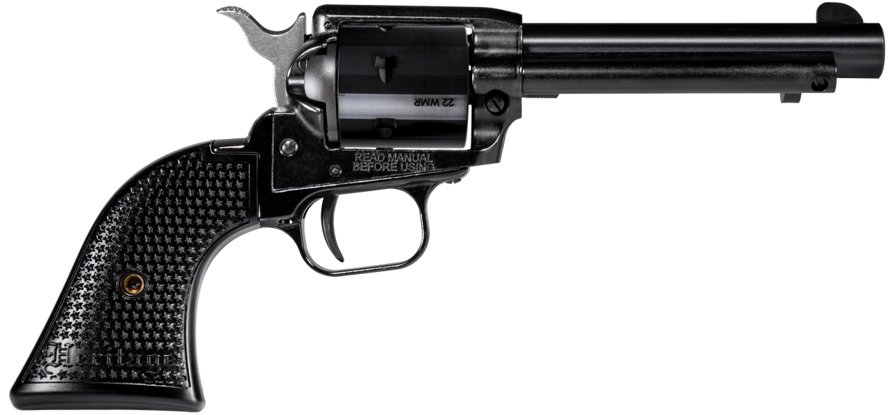 Heritage Mfg RR22MB4PG Rough Rider  22 LR/22 WMR 6 Shot, 4.75" Black Steel Barrel, Black Cerakote Zinc Alloy Frame, Black Cerakote Cylinder, Black Polymer Grip, Hammer/Thumb Safety, Exposed Hammer