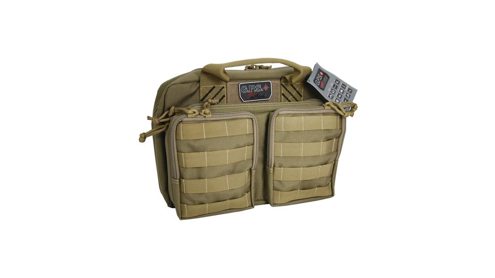GPS Bags T1312PCT Tactical Quad +2 Tan 1000D Polyester with YKK Lockable Zippers, 8 Mag Pockets, 2  Ammo Front Pockets, Visual ID Storage System & Holds Up To 6 Handguns