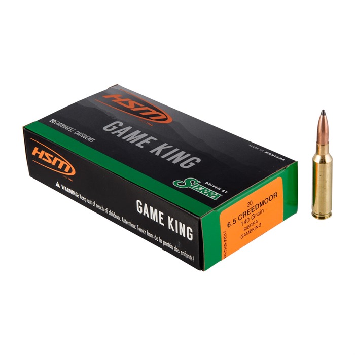 HSM 65CREEDMOOR1N Game King  6.5 Creedmoor 140 gr Sierra GameKing Spitzer Boat Tail 20 Rounds