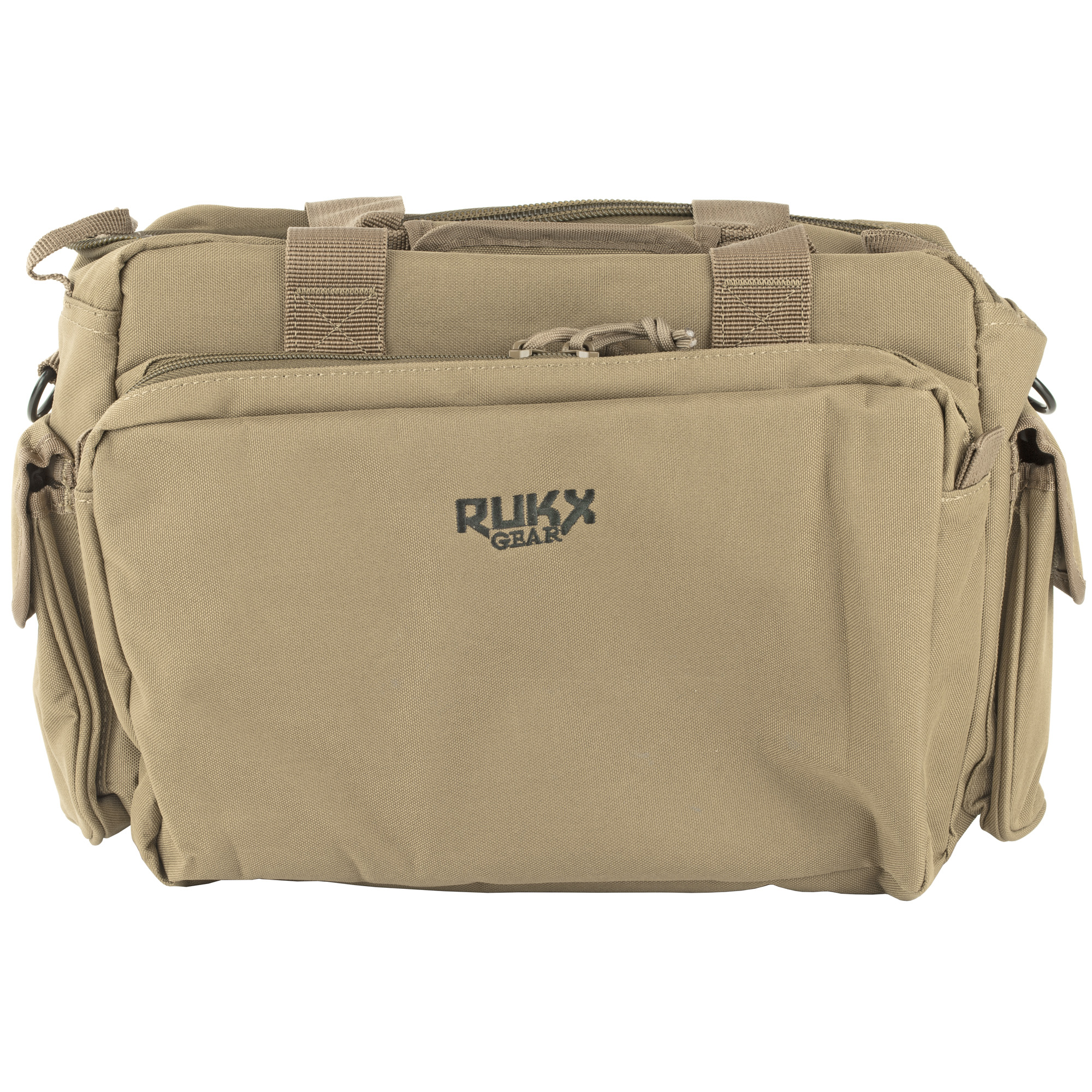 Rukx Gear ATICTRBT Tactical Range Bag  Water Resistant Tan 600D Polyester with Hidden Handgun Pocket, Mag & Ammo Storage, Non-Rust Zippers & Carry Handle 16" x 7.50" x 10.50" Interior Dimensions