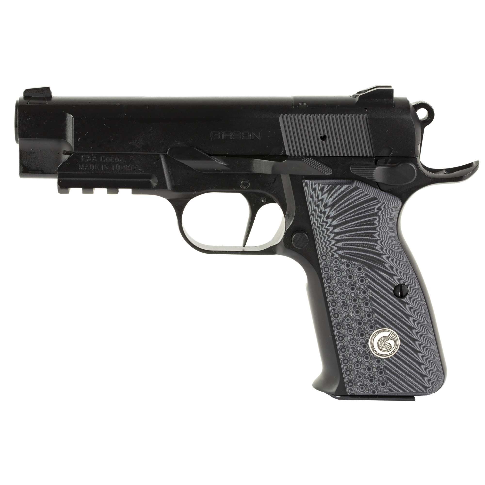 EAA GIRSAN 390446 MC P35PI OPS 9mm Luger 15+1 3.88" Matte Black Optic Ready/Serrated Steel Slide, Matte Black Steel Frame w/Accessory Rail & Beavertail Black Textured G10 Grips Ambidextrous