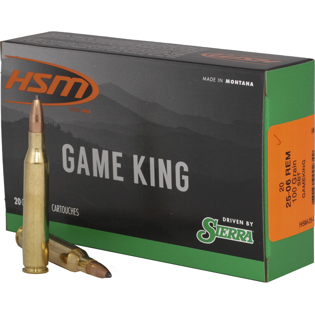 HSM Game King Rifle Ammunition 25-06 Rem. Sierra Spitzer BT 100 gr. 20 rd.