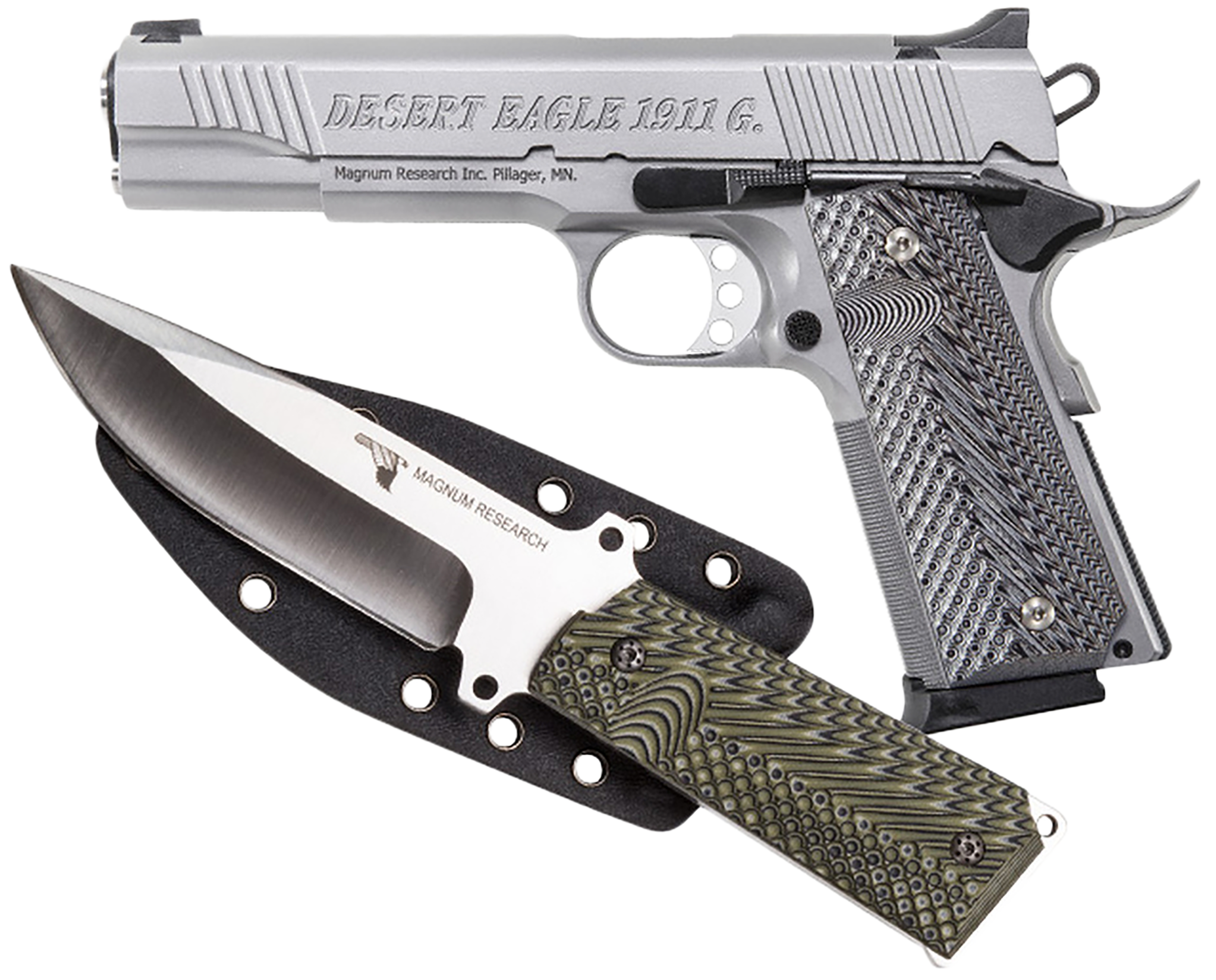 Magnum Research DE1911GSS-K Desert Eagle 1911 w/ 1911 Fixed Blade Knife 45 ACP 8+1 5.01" Stainless Steel Slide Matte Stainless Steel Black/Gray G10 Grip Magnum Research DE1911GSS-K Desert Eagle 1911 w/ 1911 Fixed Blade Knife 45 ACP 8+1 5.01" Stainless Steel Slide Matte Stainless Steel Black/Gray G10 Grip