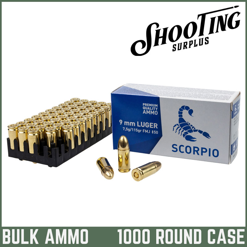 *FREE SHIPPING* Scorpio (SVT) Ammo 9mm 115gr FMJ - CASE / 1000 Rounds