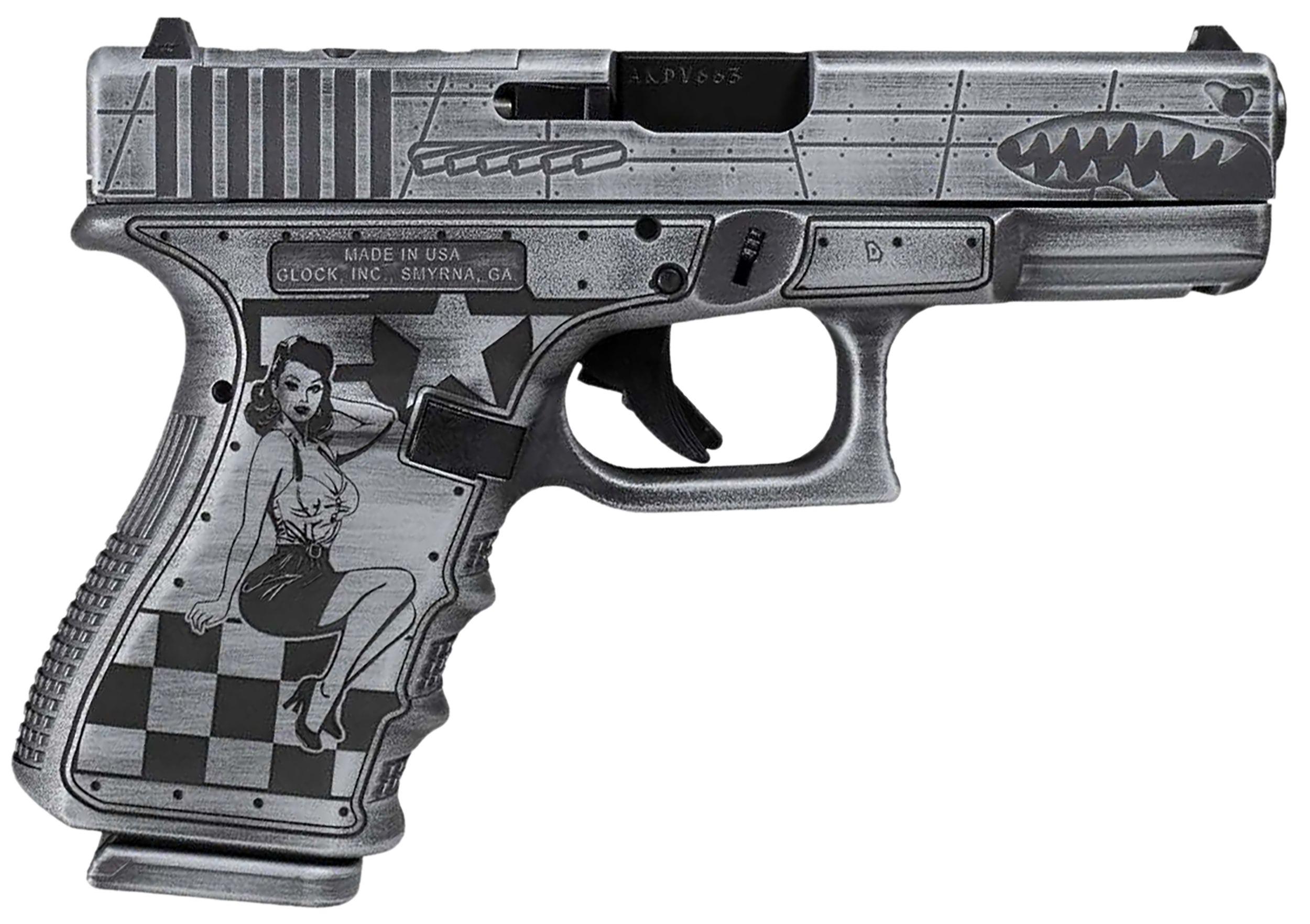 Glock G45 Gen5 Crossover 9mm Luger 4.02" 17+1 Distressed Gray Cerakote Bomber Engraved