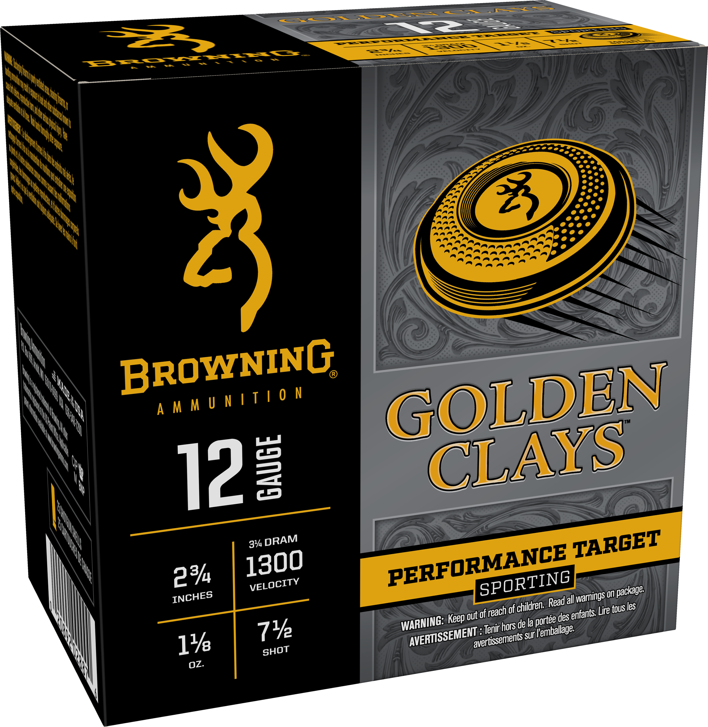 Browning Ammo BGC12SC7 Golden Clays  12Gauge 2.75" 1 1/8oz 7.5Shot 25 Per Box/10 Case