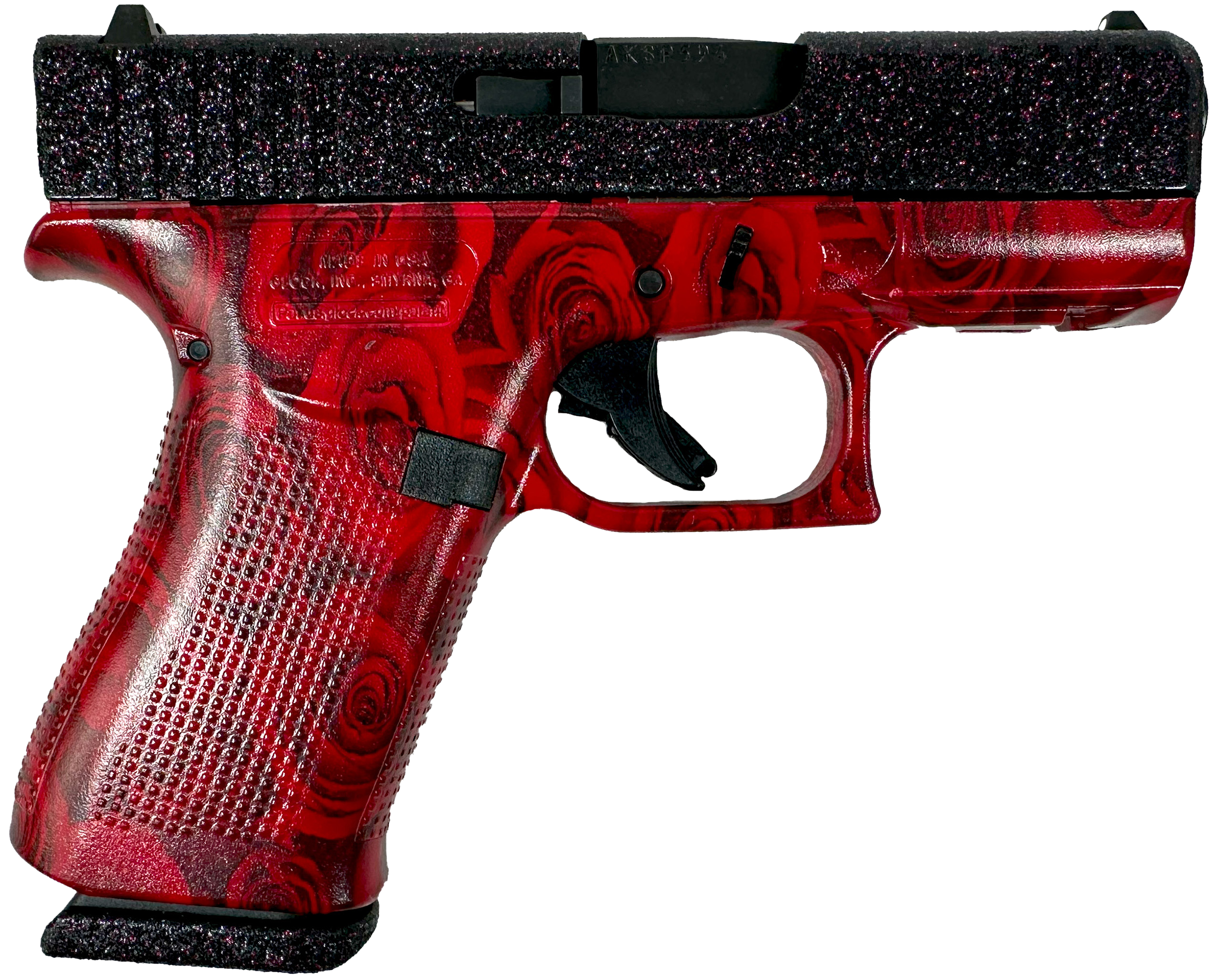 Glock G43X 9mm Luger 3.41 Barrel 10+1 Red Roses Cerakote