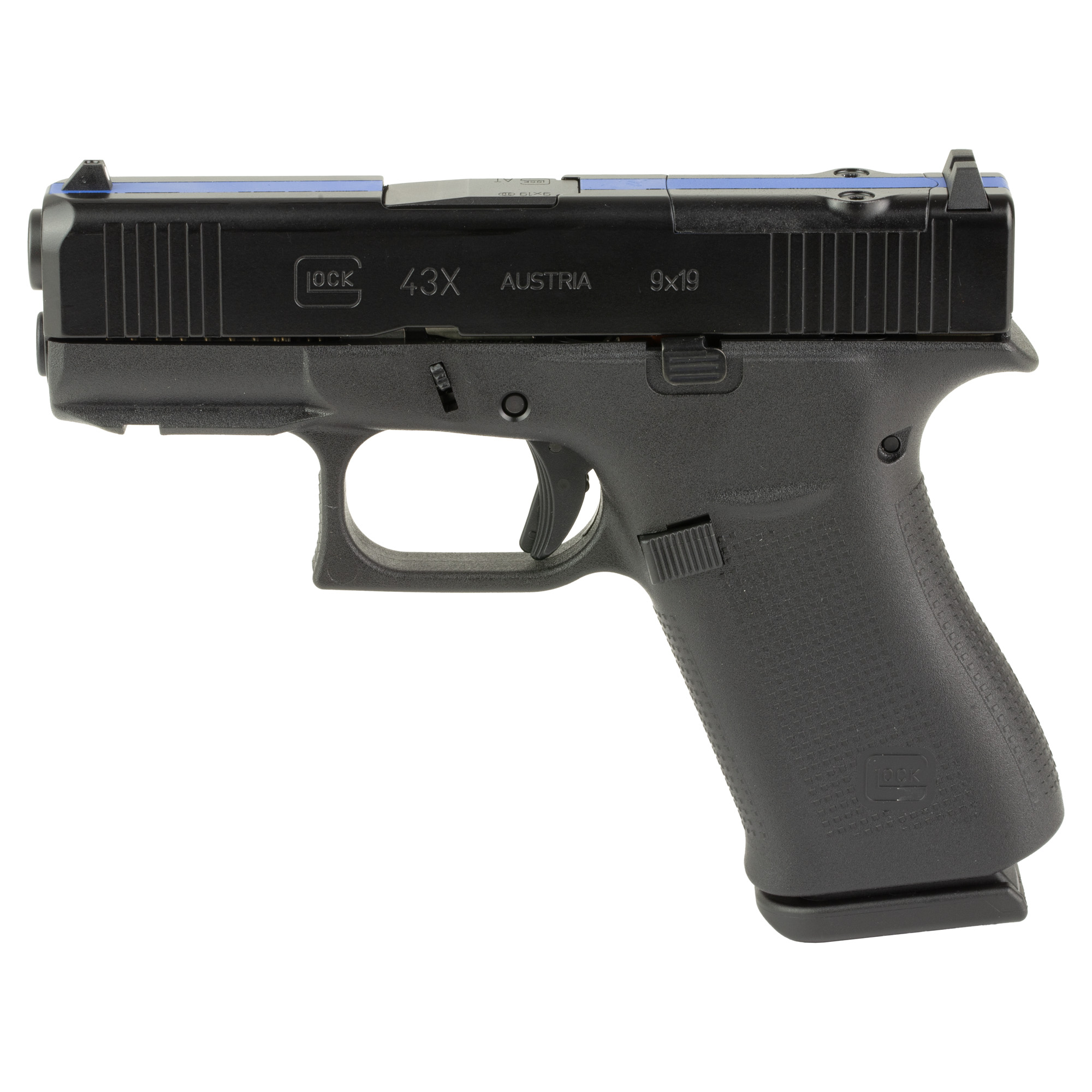 Glock G43X MOS 9mm Luger 3.41in 10 Round Thin Blue Line Finish