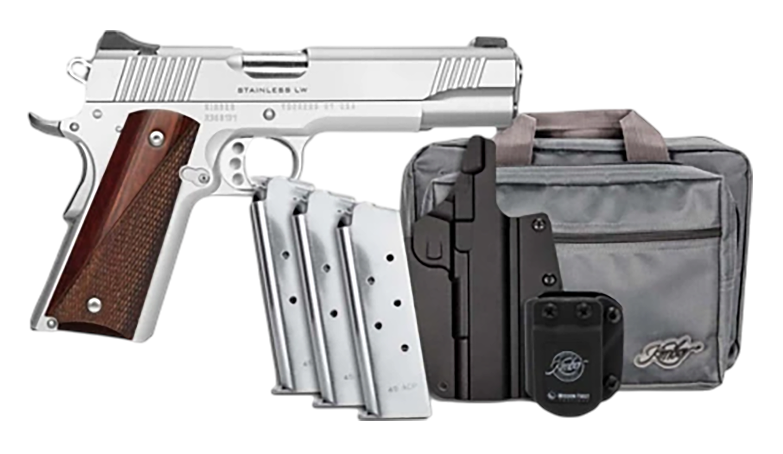 Kimber Mfg, Inc 3700852 Stainless LW Bundle 45 ACP 8+1 5" Match Grade Barrel, Stainless Steel Serrated Slide, Aluminum Frame