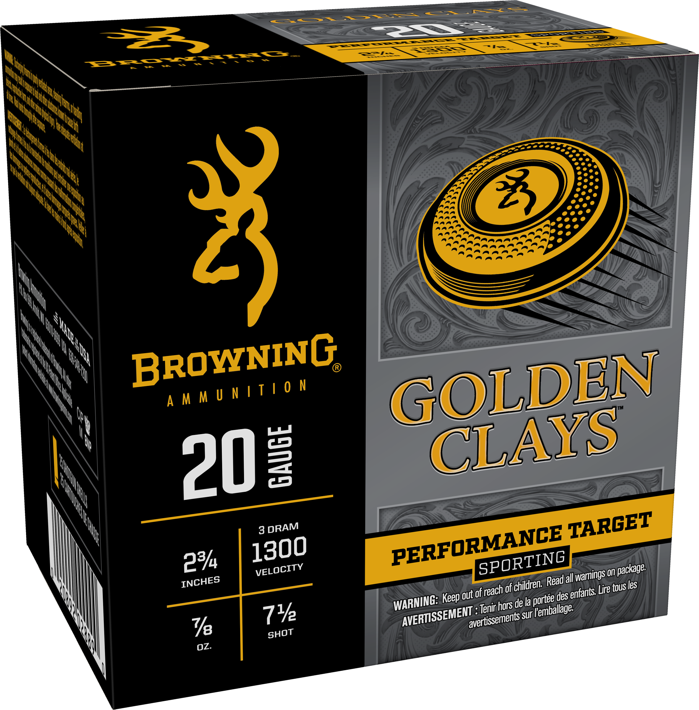 Browning Ammo BGC207 Golden Clays  20Gauge 2.75" 7/8oz 7.5Shot 25 Per Box/10 Case