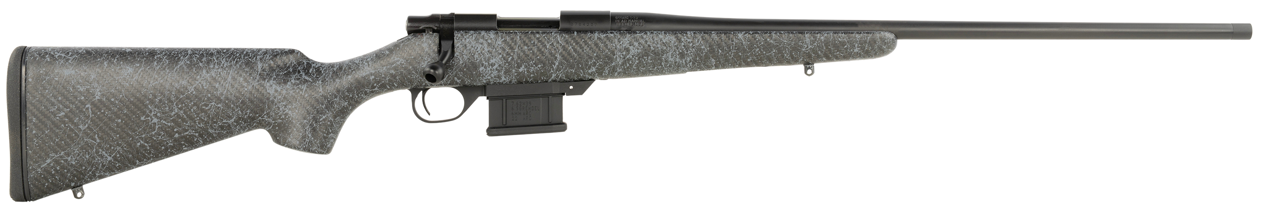 Howa HCE308GW 1500 Carbon Elevate 308 Win 5+1 24" Wrapped Carbon Fiber Threaded Barrel, Blued Drilled & Tapped Steel Receiver, Fixed Stocky's Black w/Gray Webbing Carbon Fiber Stock,