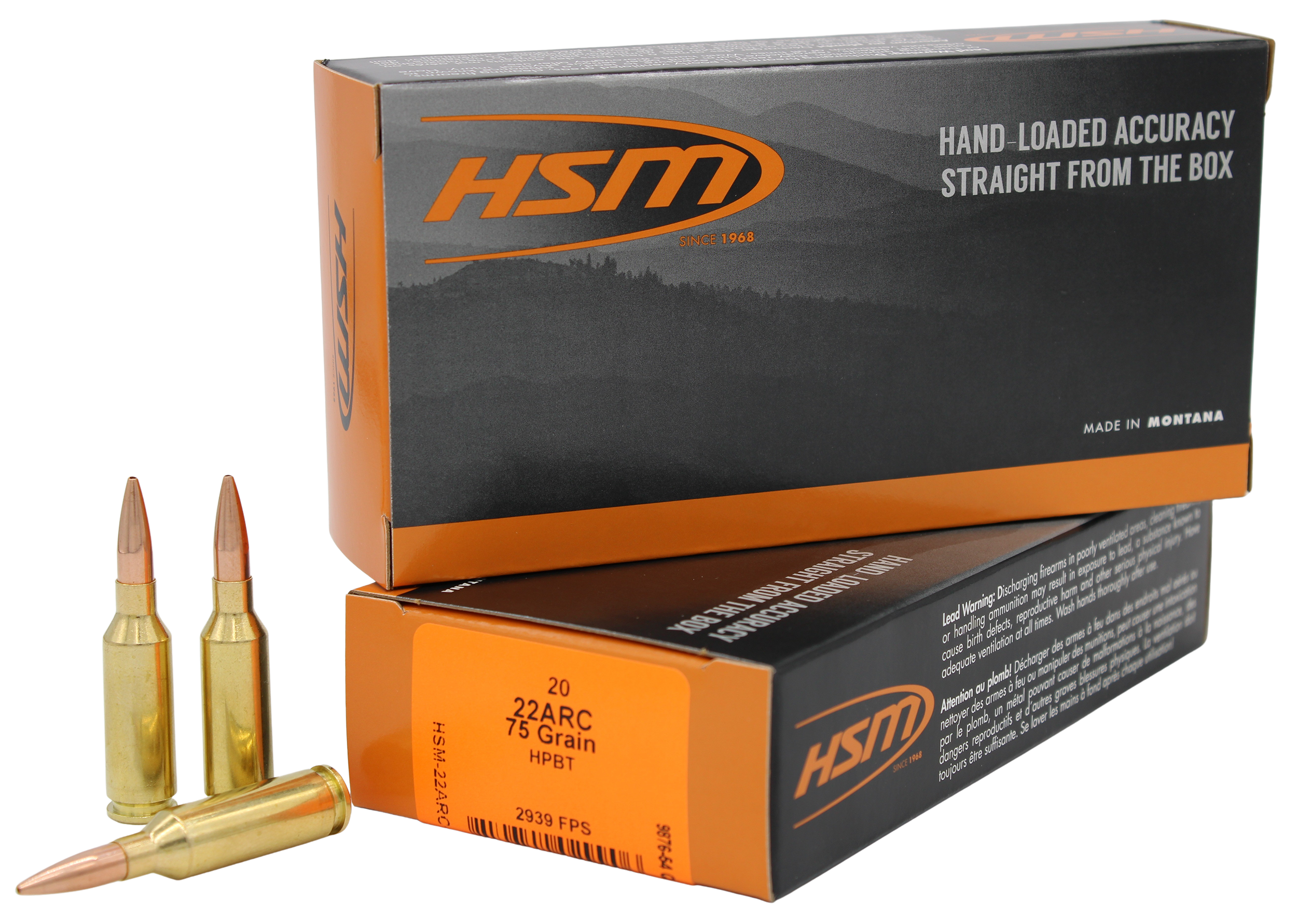 HSM 22ARC1N Varmint  22ARC 75gr Hollow Point Boat Tail 20 Per Box/25 Case