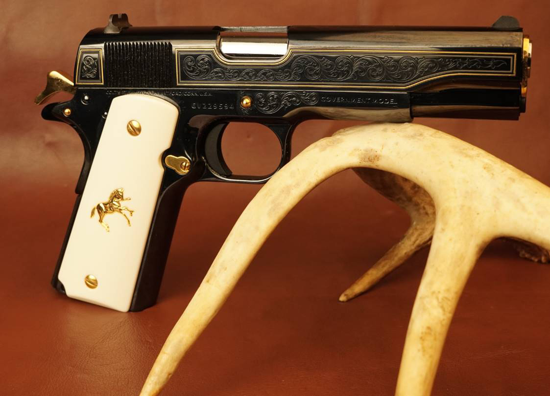 Colt Government Model 1911 45 ACP 5in 7-Round Polished Gold Engraved