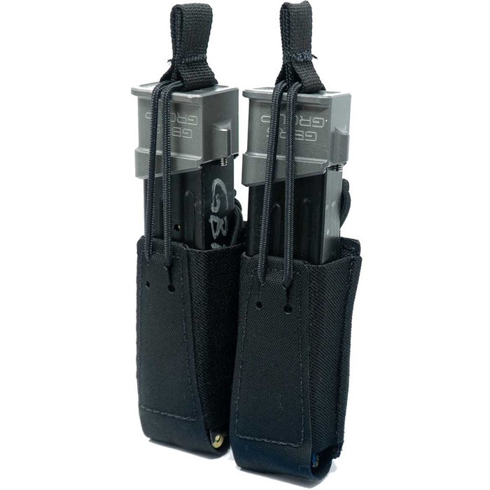 DOUBLE PISTOL MAGAZINE POUCH W/BUNGEE RETENTION BLACK