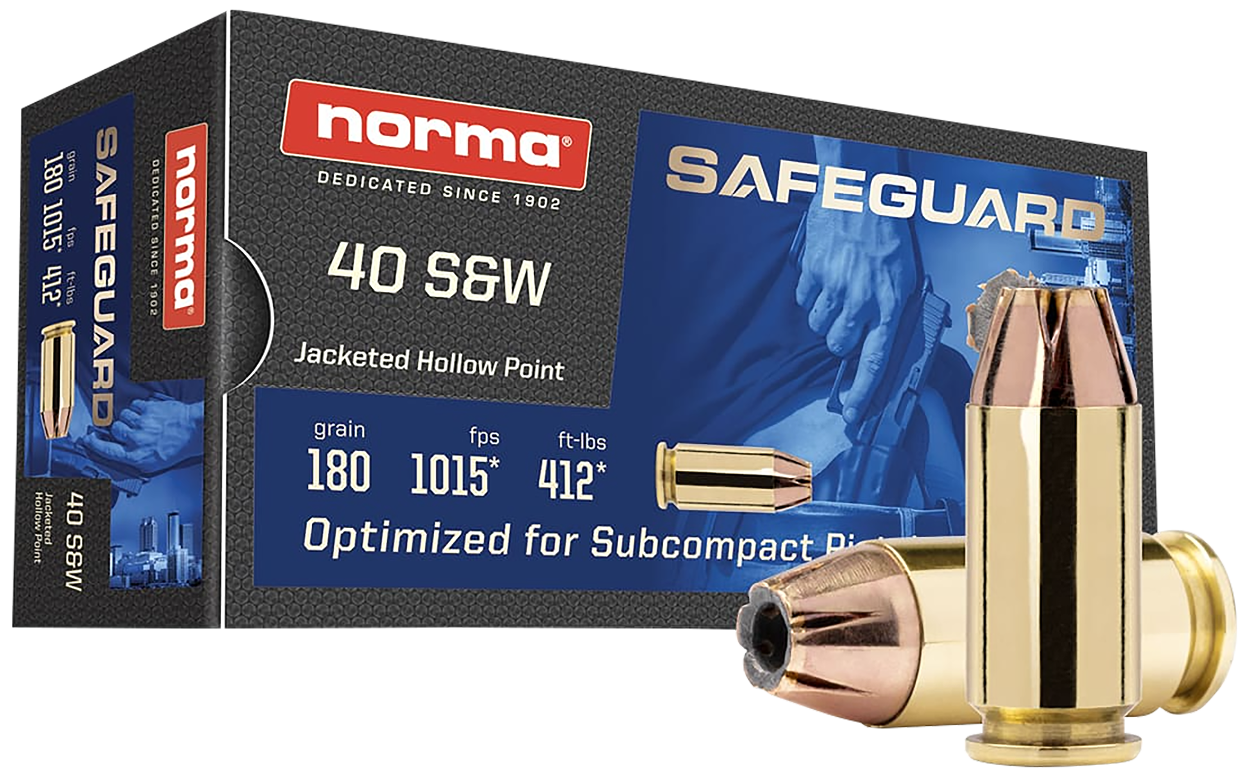 Norma Ammunition 801407727  Safeguard 40S&W 180gr Jacketed Hollow Point 50 Rounds