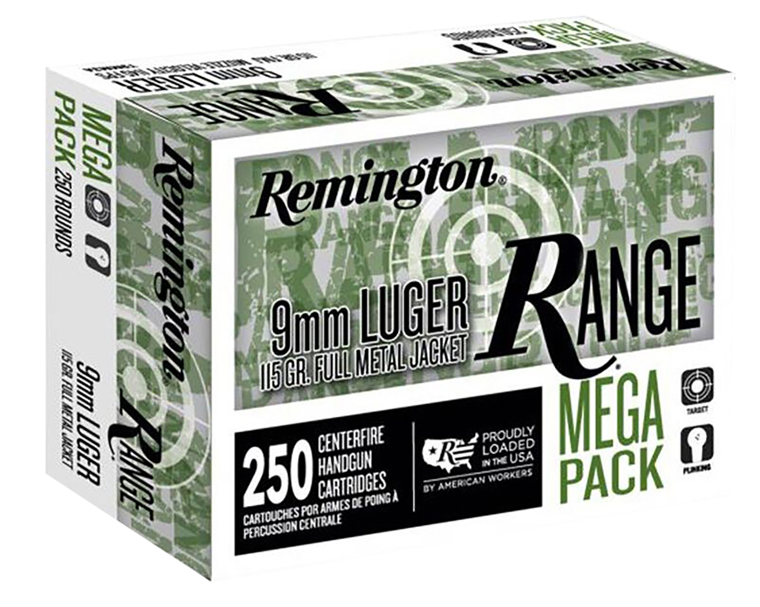 Remington Range Mega Pack 9mm Luger Full Metal Jacket 115 Grain 250 Rounds