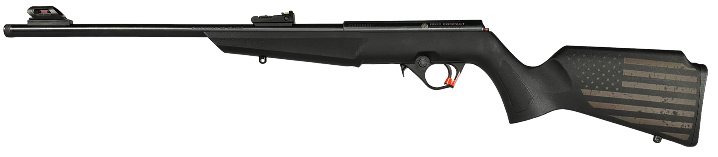 Rossi RB22 US Flag Compact 22 LR 10+1 16.50" Matte Black Threaded Barrel, Black Aluminum Receiver, Black w/US Flag Synthetic Fixed Stock

