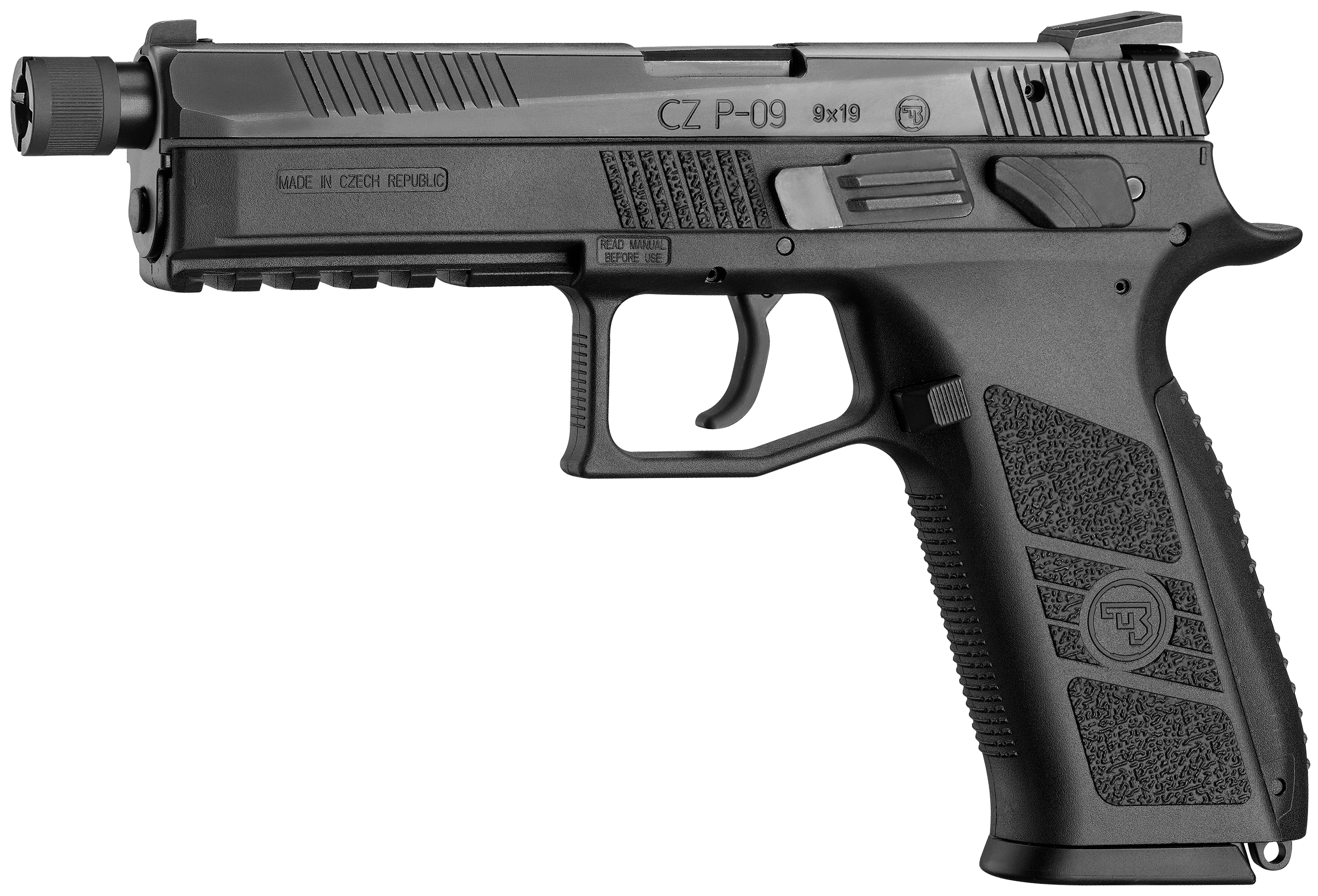 CZ-USA 89270 P-09 9mm Luger 21+1 5.15" Blued Steel Threaded Barrel, Black Nitride Serrated Steel Slide, Black Polymer Frame w/Beavertail & Picatinny Rail, Ambidextrous CZ-USA 89270 P-09 9mm Luger 21+1 5.15" Blued Steel Threaded Barrel, Black Nitride Serrated Steel Slide, Black Polymer Frame w/Beavertail & Picatinny Rail, Ambidextrous