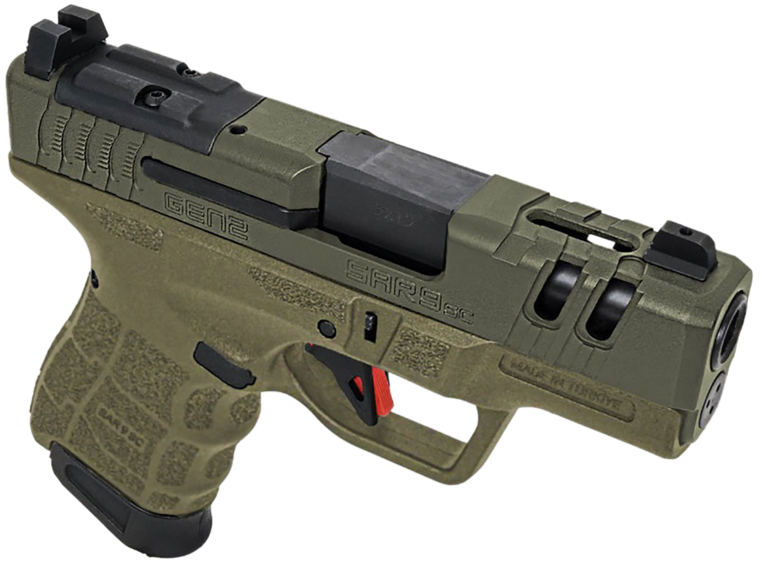 SAR USA SAR9SCG2OD SAR9 SC Gen2 Sub-Compact Frame 9mm Luger 15+1 3.30" Black Steel Barrel, OD Green Cerakote Ported/Serrated Steel Slide, OD Green Polymer Frame & Grip