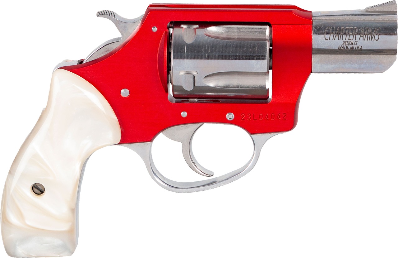 Charter Arms 53826 Chic Lady  38 Special 5 Shot 2" High Polished Stainless Barrel & Cylinder, Red Anodized Aluminum Frame, White Pearlite Grip, Exposed Hammer - 53826 - 678958538267