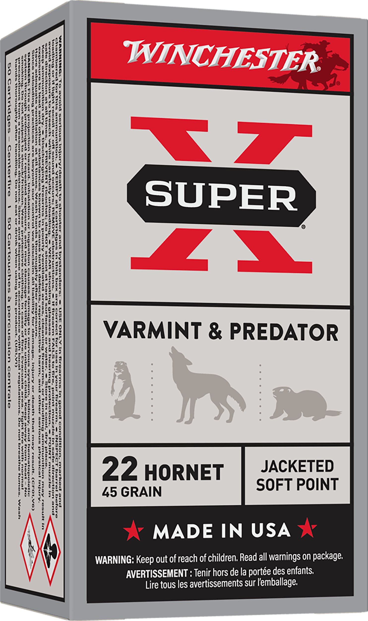 Winchester Super-X Rifle Ammo 22 Hornet 45 gr. Soft Point 50 rd.